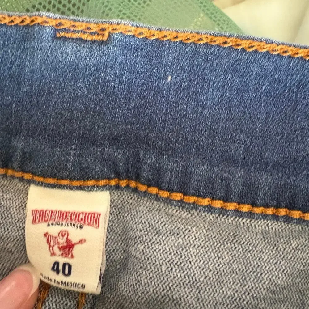 True Religion Skinny Flap Jeans Mens 40 Blue Horseshoe Single Needle Modern